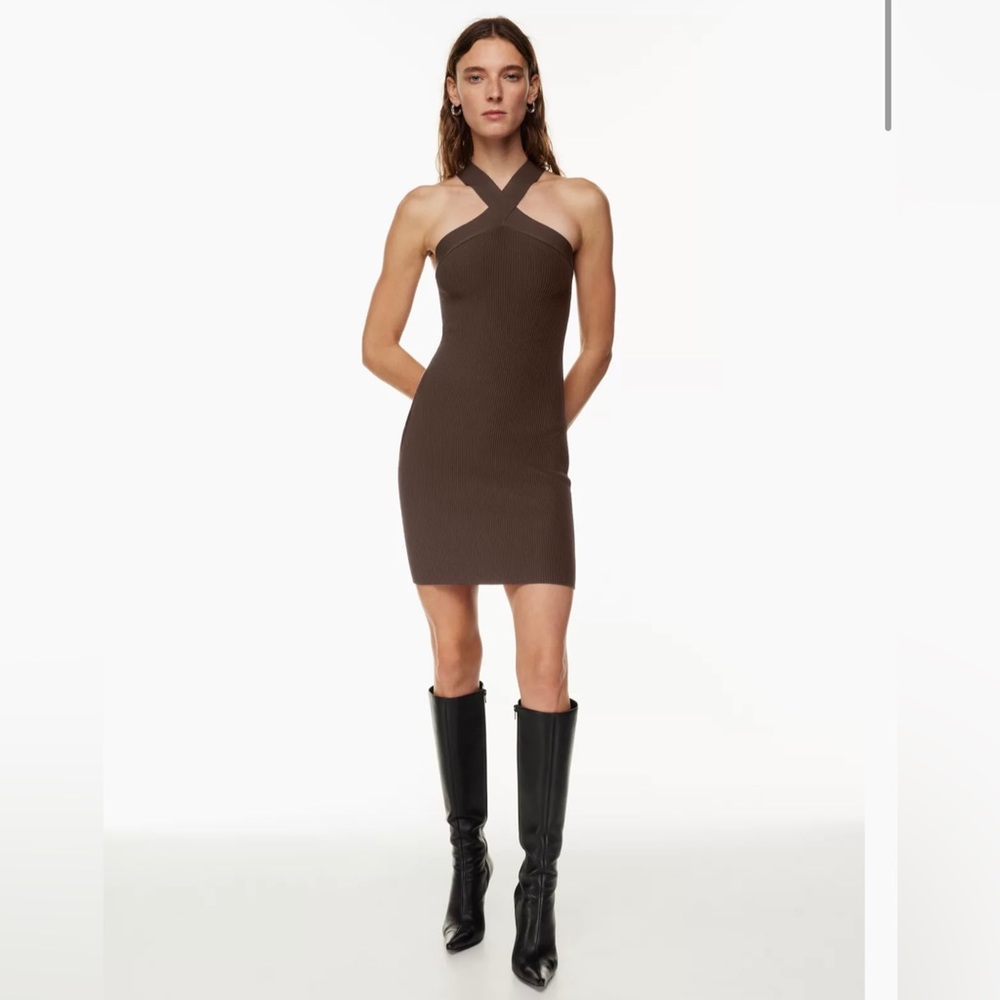 Aritzia Sculpt Knit Criss Cross Dress - Brown Dress Size Medium